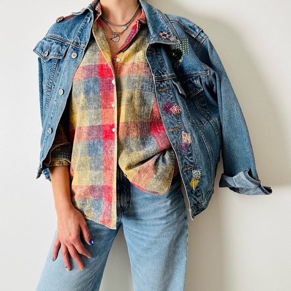 Vintage Industrial rags denim jacket with patches - Picture 3 of 10